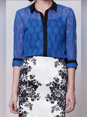 VanessaVirginia Gemma lace button down blouse in blue - 6 nwt